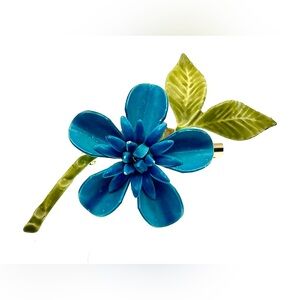Vintage 60s Enamel On Metal Floral Flower Brooch Pin Unique Matt Finish MCM